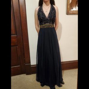 Navy Embroidered Sparkly Prom Dress Size 2